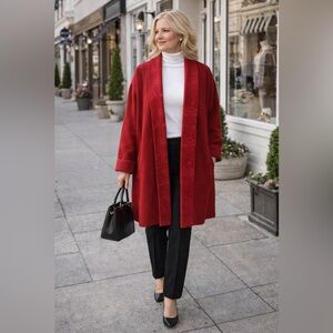 Komitor Vintage Women's Open Front Wool Blend Coat Long Sleeve Plus Size 2X/3X